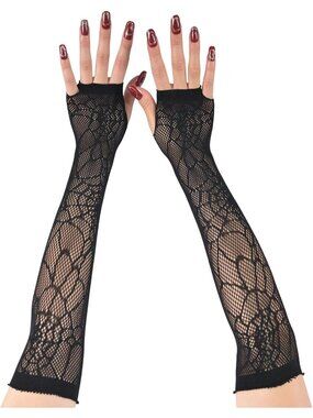 Women's Black Long Spider Web Fishnet Fingerless Gothic Cosplay Gloves
